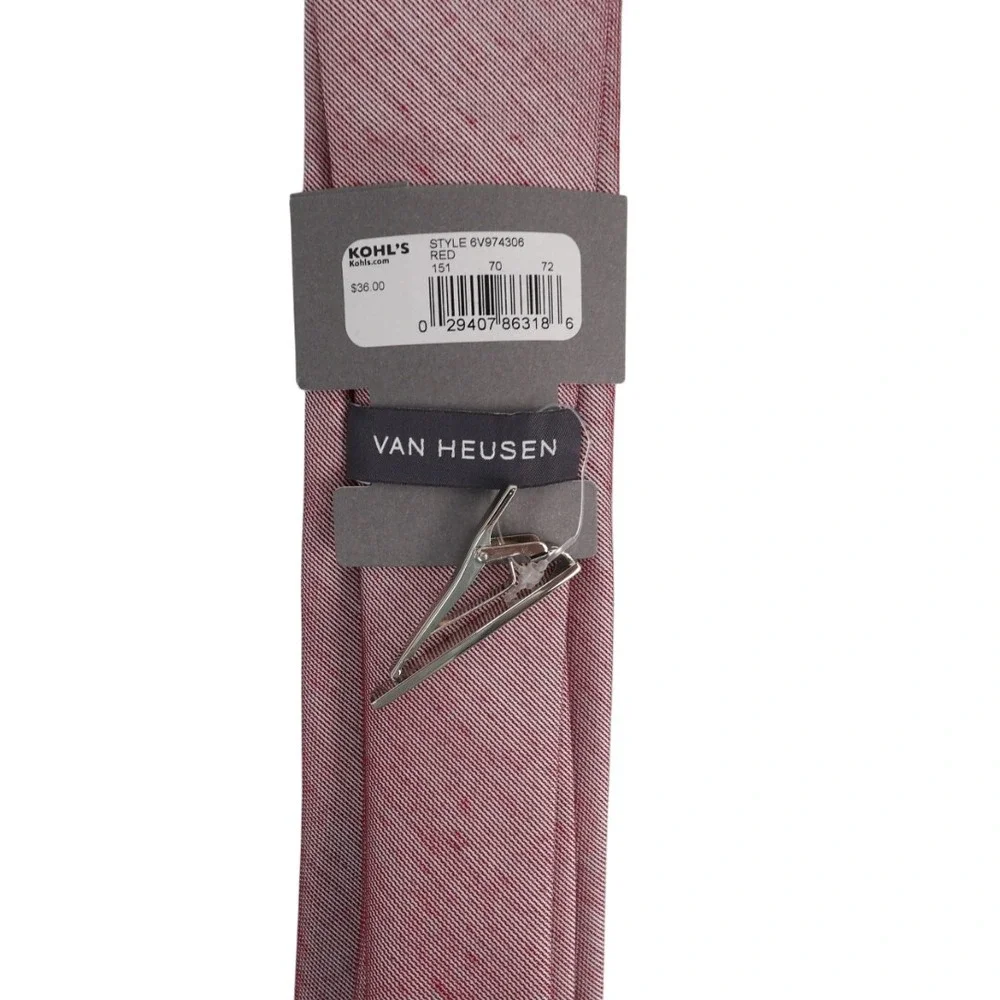 Van‎ Heusen Men's Red Textured Tie with Clip - New